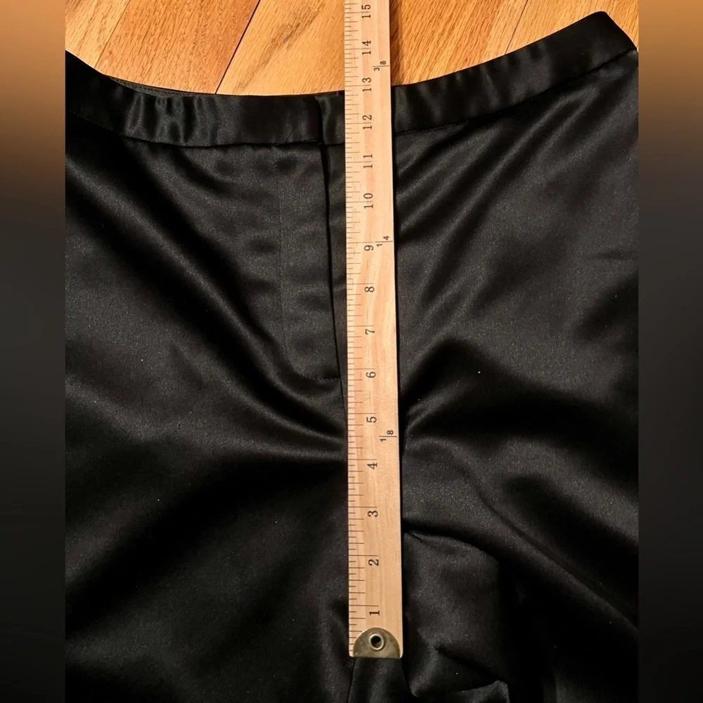 Bloomingdale’s Black Satin Wide Leg Trousers 10 Petite VTG Luxury Cuffed Pants